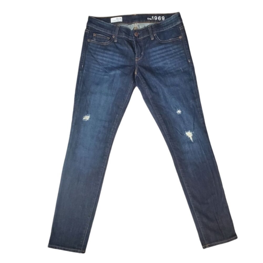 Gap 1969 Always Skinny Jeans 26/2P Topaz Wash Distressed Denim